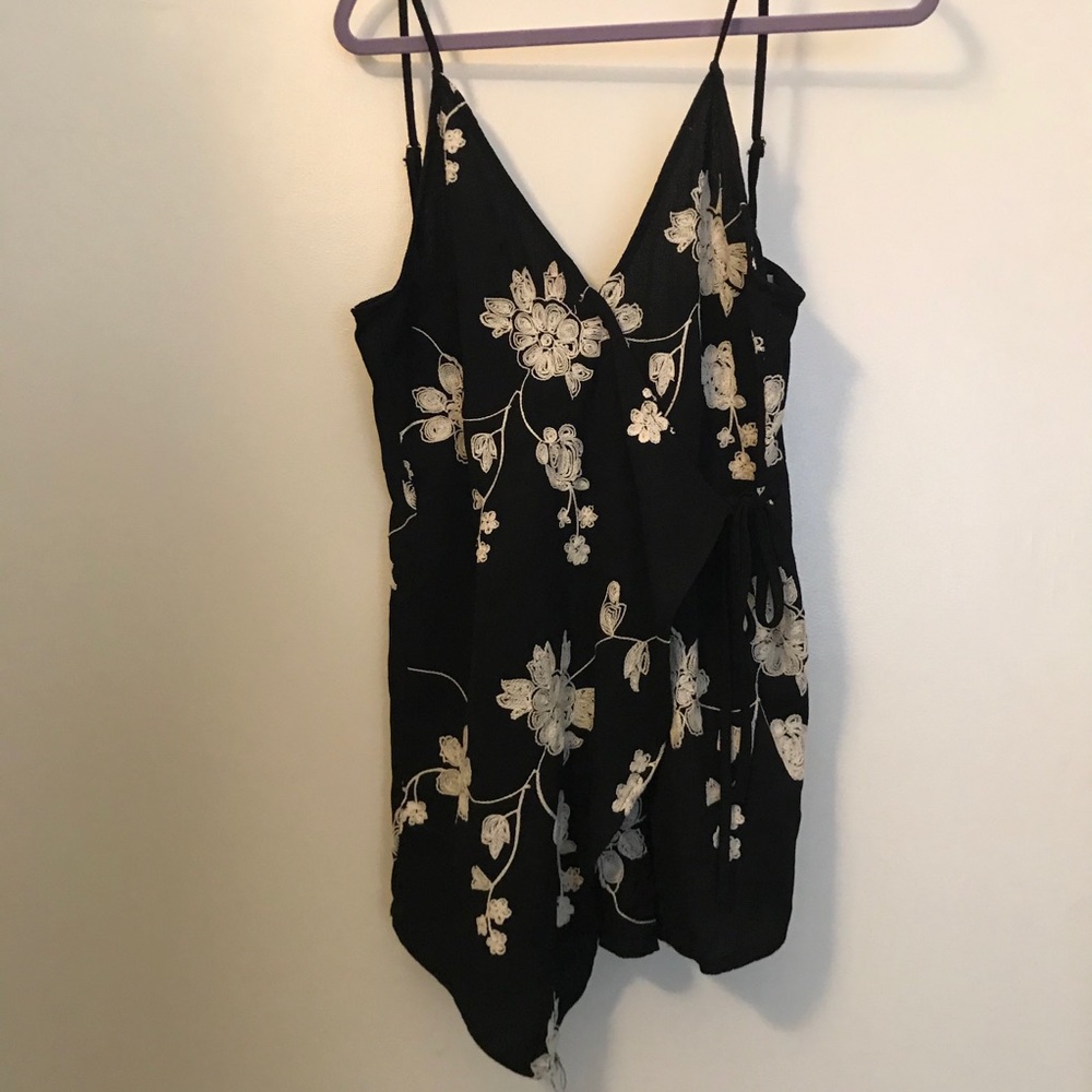 LF black and white embroidered skort romper